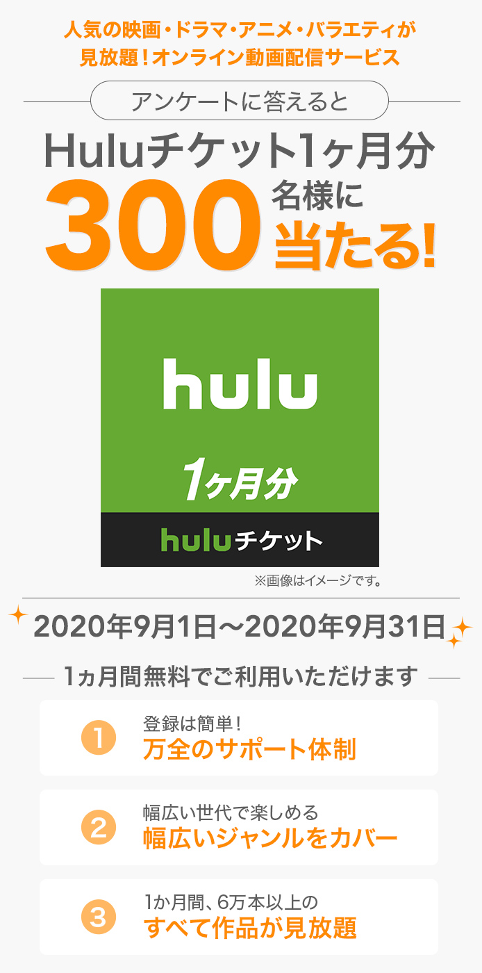 簡単応募キャンペーン Huluチケット1ヶ月分 Sompo Park
